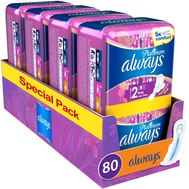 Always Platinum Ultra Long Plus Σερβιέτες (Μέγεθος 2) Special Pack, 80 Τεμάχια