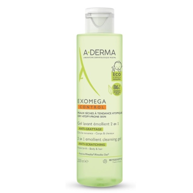 A-Derma Exomega Control Μαλακτικό Ζελ Καθαρισμού 2 σε 1 κατά του Αισθήματος Κνησμού 200ml