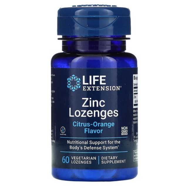 Life Extension Zinc Lozenges Citrus Orange Συμπλήρωμα Διατροφής Με Ψευδάργυρο, 60 Παστίλιες