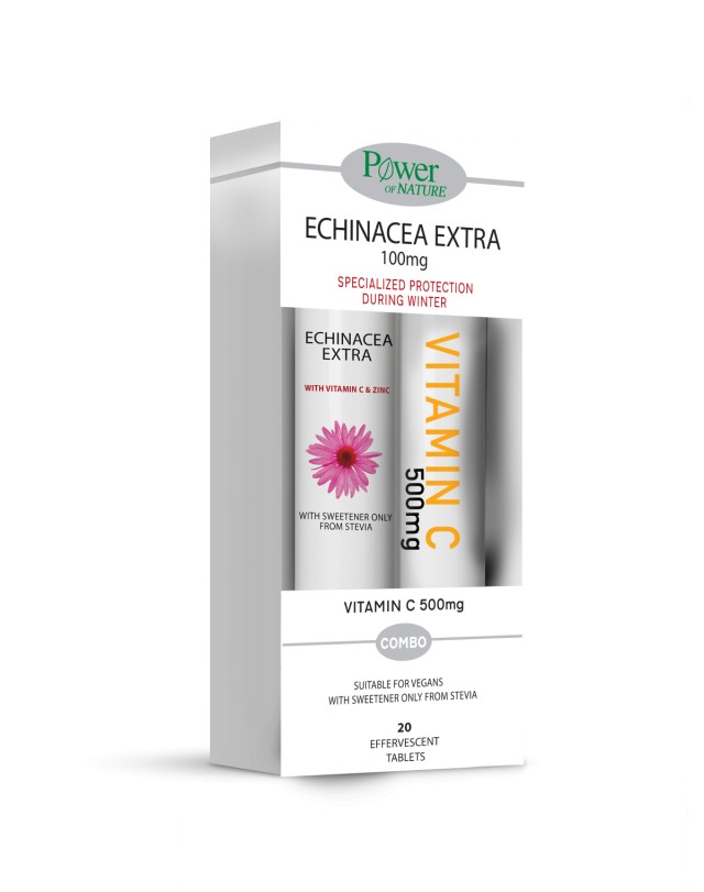 Power of Nature Echinacea Extra 100mg Stevia + Vitamin C 500mg Συμπληρώματα για το Ανοσοποιητικό, 20+20 Αναβράζοντα Δισκία