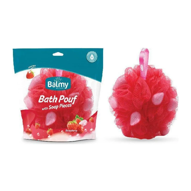 Balmy Bath Pouf Sponge with Soap Pearls with Strawberry Scent, 1 T...