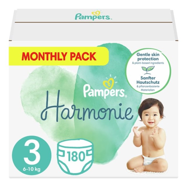 Pampers Monthly Pack Harmonie Πάνες από Βαμβάκι No 3 (6-10kg), 180 Τεμάχια
