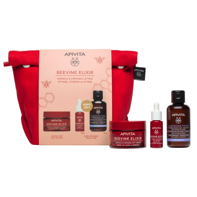 Apivita Beevine Elixir Wrinkle & Firmness Lift Cream Rich Αντιρυτιδική Κρέμα για Σύσφιξη + Lifting Πλούσιας Υφής 50ml & Δώρο Mini Beevine Elixir Ορός Προσώπου 10ml & Mini Αφρός Καθαρισμού για Πρόσωπο και Μάτια 75ml
