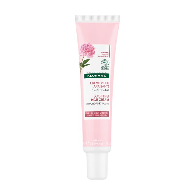 Klorane Pivoine Bio Creme Riche Apaisant Καταπραϋντική Κρέμα για Ευαίσθητο και Ξηρό Δέρμα, 40ml