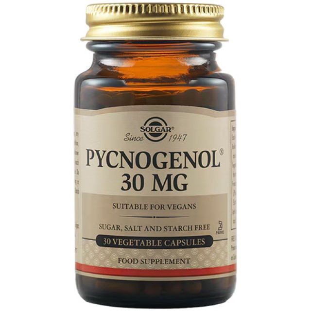 Solgar Pycnogenol Συμπλήρωμα Διατροφής Εκχυλίσματος Πεύκου Για Την Καλή Υγεία Του Καρδιαγγειακού & Ανοσοποιητικού Συστήματος 30mg, 60 Φυτικές Κάψουλες