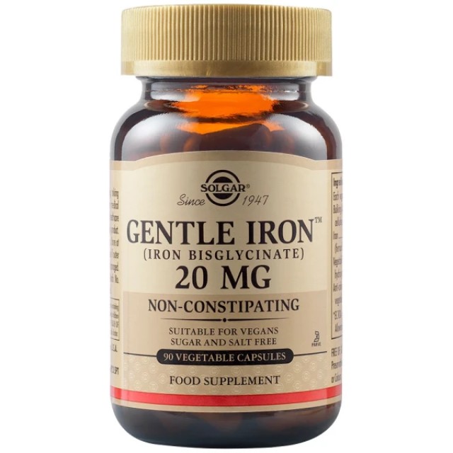 Solgar Gentle Iron 20mg Δισγλυκινικός Σίδηρος, 90 Φυτικές Κάψουλες