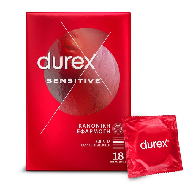 Durex Sensitive Προφυλακτικά Λεπτά για Μεγαλύτερη Ευαισθησία, 18 Τεμάχια