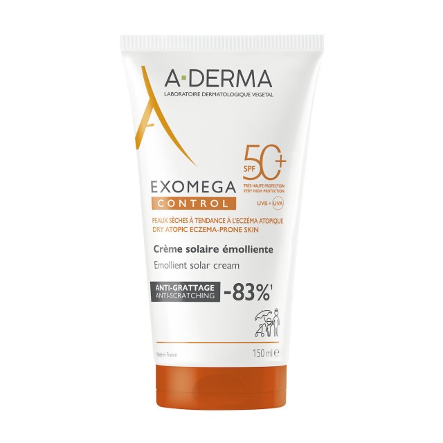A-Derma Exomega Control Emollient Solar Cream SPF50+ Αντηλιακό Γαλάκτωμα για το Ξηρό και Ατοπικό Δέρμα, 150ml