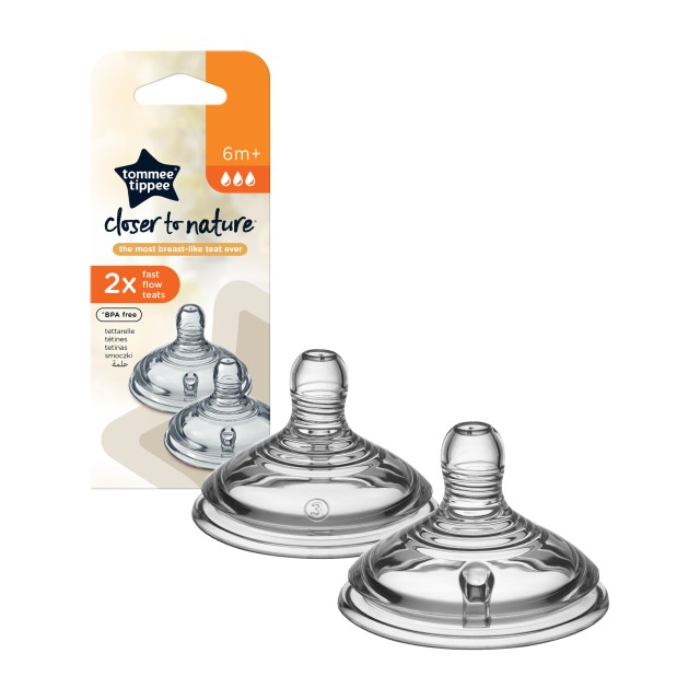 Tommee Tippee Closer to Nature Fast Flow Θηλές Σιλικόνης Μεγάλης Ροής 6m+, 2 Τεμάχια