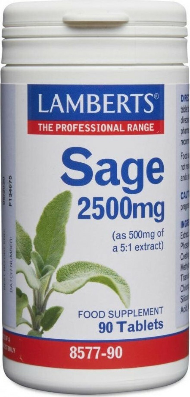 Lamberts Sage 2500mg Φασκόμηλο για την Διατήρηση της Μνήμης και την Mείωση των Συμπτωμάτων Εμμηνόπαυσης, 90 Tαμπλέτες