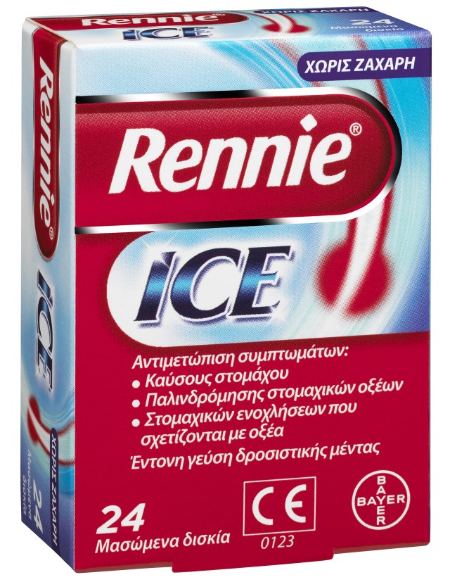 Bayer Rennie Ice Συμπλήρωμα Διατροφής Για Την Πέψη, 24 Μασώμενα Δισκία