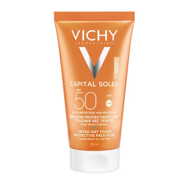 Vichy Capital Soleil Mattifying Face Tinted Dry Touch SPF50+ Αντηλιακή Κρέμα Με Χρώμα Ματ Αποτέλεσμα,  50ml