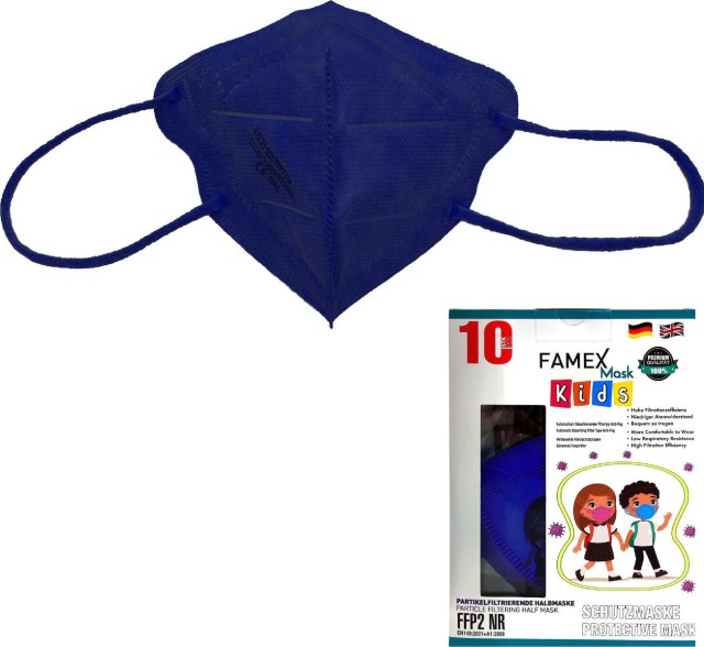 Famex Μάσκα Προστασίας FFP2 NR για Παιδιά σε Navy Μπλε Χρώμα 10 Τεμάχια