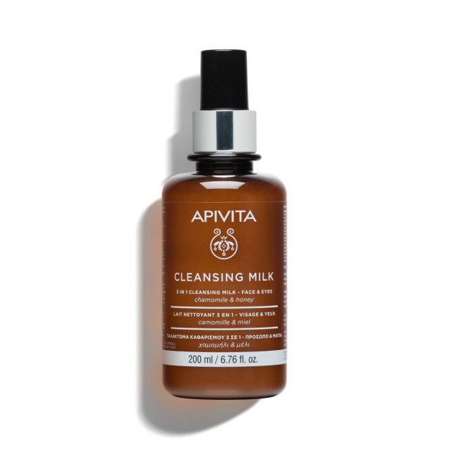 Apivita Cleansing Milk Γαλάκτωμα Καθαρισμού 3 Σε 1 Για Πρόσωπο Και Μάτια Με Χαμομήλι και Μέλι, 200ml