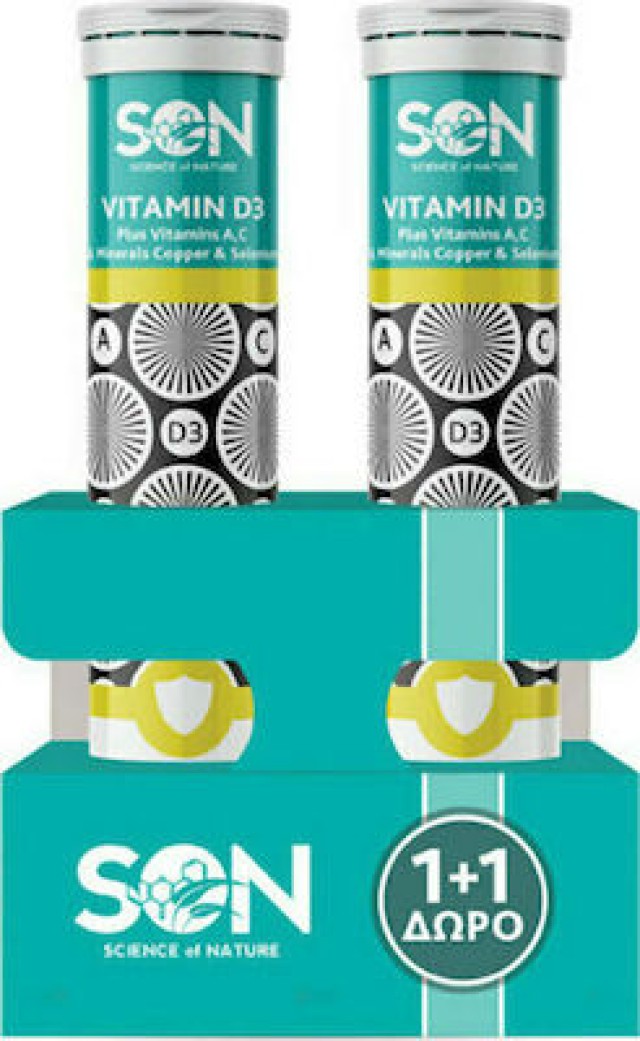 Science of Nature 1+1 Δώρο Vitamin D3 20 mcg Lemon 20+20 Αναβράζοντα Δισκία