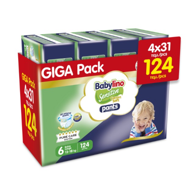 Babylino Sensitive Pants Cotton Soft Unisex Giga Pack No6 Extra Large 13-18kg Πάνες Βρακάκι, (4x31) 124τμχ