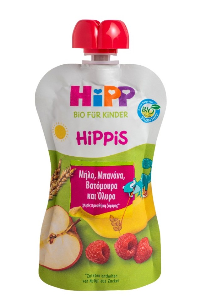 Hipp Φρουτοπολτός Παιδικός Μήλο Μπανάνα Βατόμουρο Δημητριακά Ολικής Άλεσης 100gr