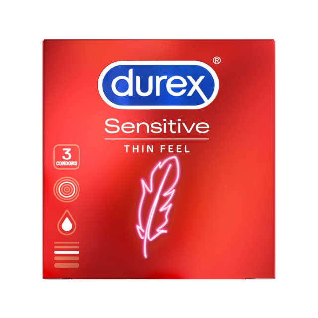 Durex Sensitive Λεπτά Προφυλακτικά, 3 Τεμάχια