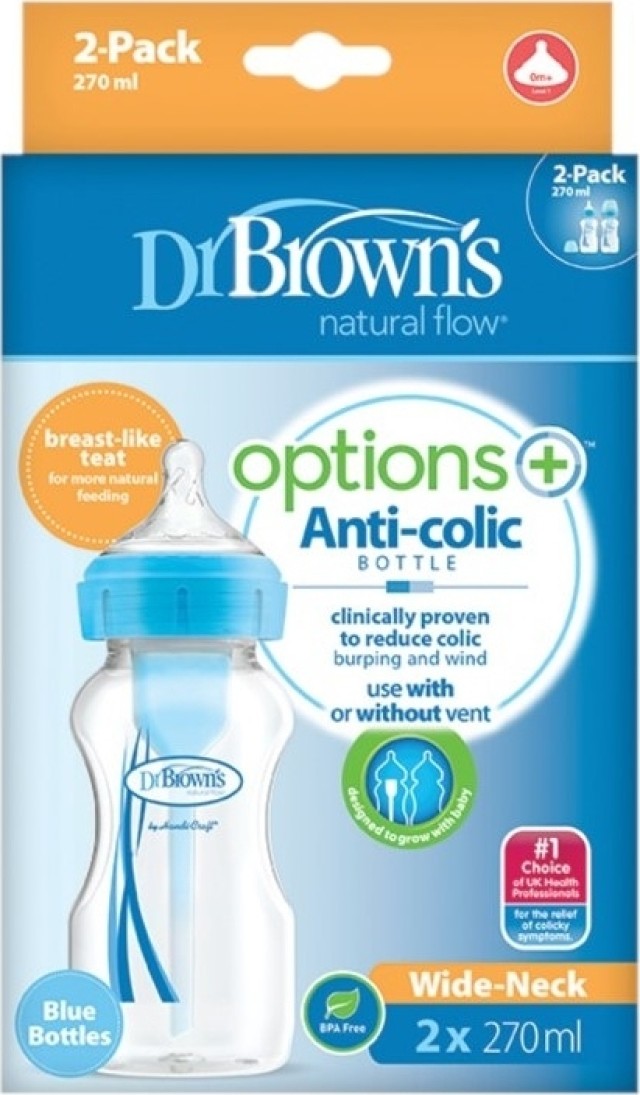 Dr Browns WB92602 Μπιμπερό Πλαστικό Options Κατά Των Κολικών 270ml 2 Τεμάχια