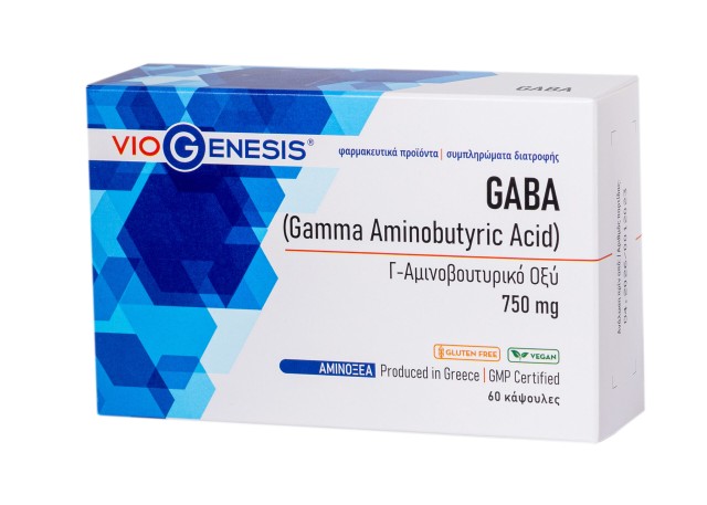 Viogenesis GABA 750mg Συμπλήρωμα Διατροφής Με Γ-Αμινοβουτυρικό Οξύ, 60 Κάψουλες