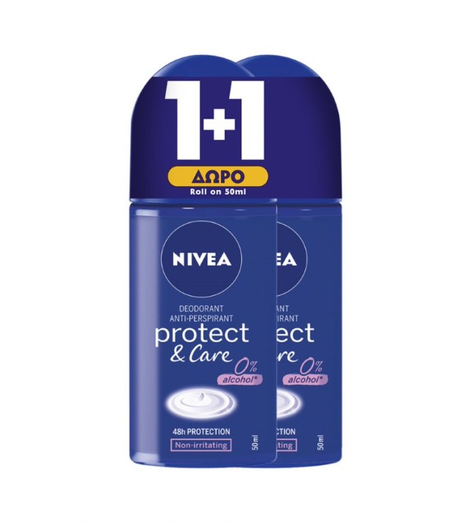 Nivea PROMO Woman Protect & Care Γυναικείο Αποσμητικό Roll-on 48ωρης Προστασίας 2x50ml, 1+1 ΔΩΡΟ