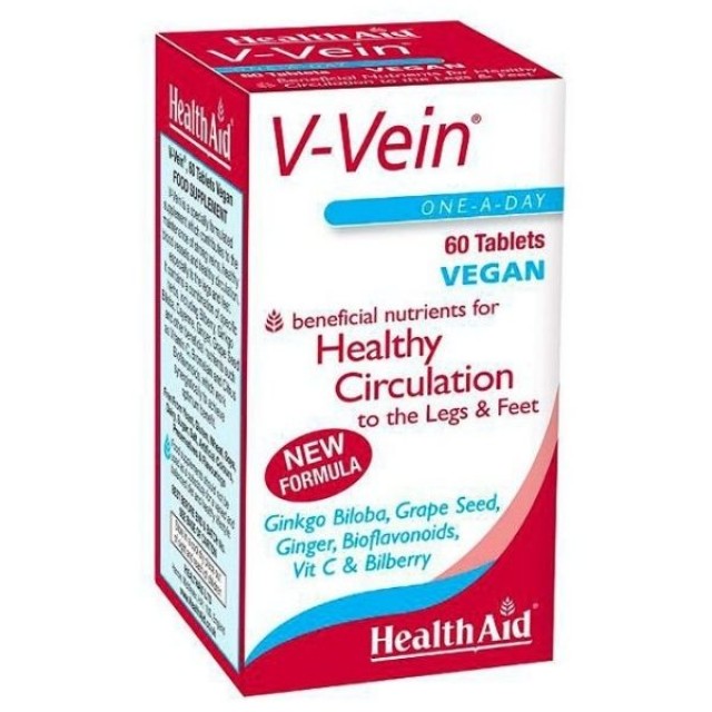 Health Aid V-Vein Συμπλήρωμα Διατροφής με Βότανα, Βιοφλαβονοειδή & Βιταμίνες για Υγιές Κυκλοφορικό των Άκρων, 60 Ταμπλέτες