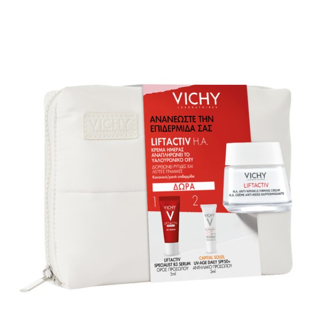Vichy Promo Liftactiv H.A Αντιρυτιδική Κρέμα Ημέρας 50ml + Liftactiv Specialist B3 Serum Ορός Προσώπου 5ml + Capital Soleil UV-Age Daily SPF50+ Αντηλιακό Προσώπου 3ml + Νεσεσέρ