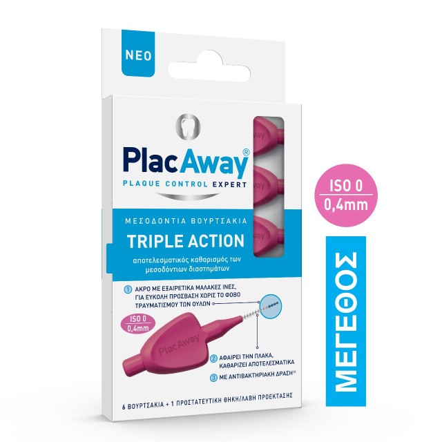 Plac Away Triple Action Μεσοδόντια Βουρτσάκια 0.4mm σε χρώμα Ροζ 6τμχ
