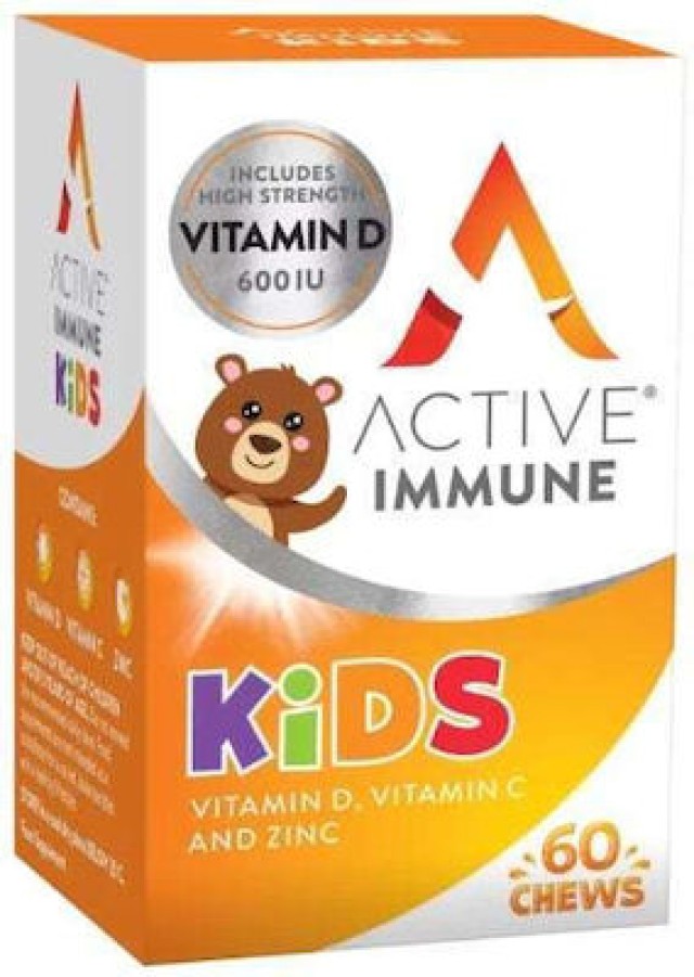 Bionat Active Immune Kids Vitamin D, Vitamin C & Zinc Παιδικό Συμπλήρωμα Διατροφής για Ενίσχυση του Ανοσοποιητικού, 60 μασώμενα δισκία