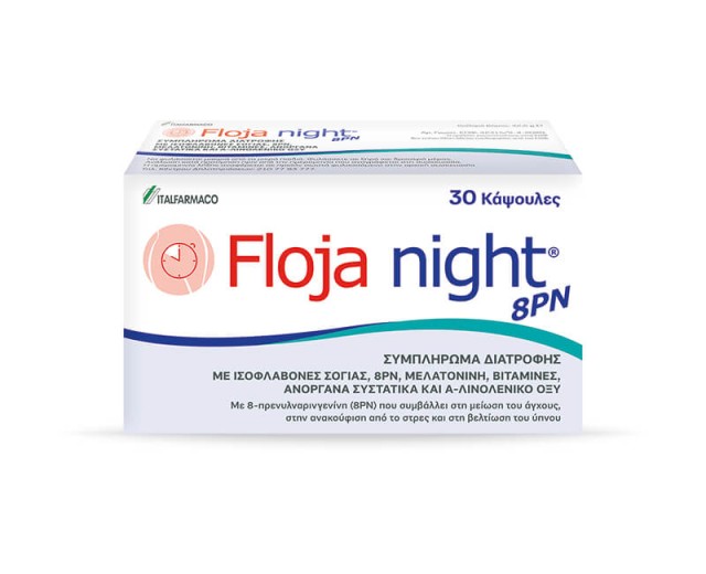 Floja Night 8PN Για την Αντιμετώπιση των Συμπτωμάτων της Εμμηνόπαυσης, 30 Κάψουλες