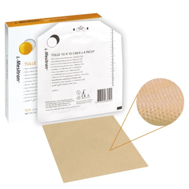 L-Mesitran Tulle 10x10cm Υδροενεργή συνθετική γάζα, 10 Τεμάχια