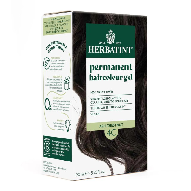 Herbatint Permanent Haircolour Gel Βαφή Μαλλιών Χωρίς Αμμωνία 4C Κα...