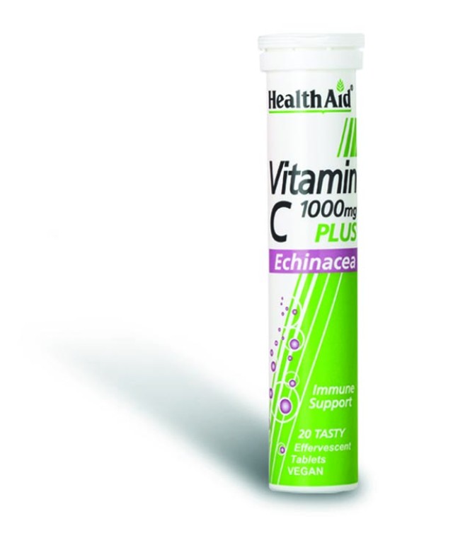 Health Aid Vitamin C 1000mg Plus Echinacea Συμπλήρωμα Διατροφής με Βιταμίνη C & Echinacea με Γεύση Λεμόνι για Ενίσχυση του Ανοσοποιητικού, 20 Αναβράζοντα Δισκία