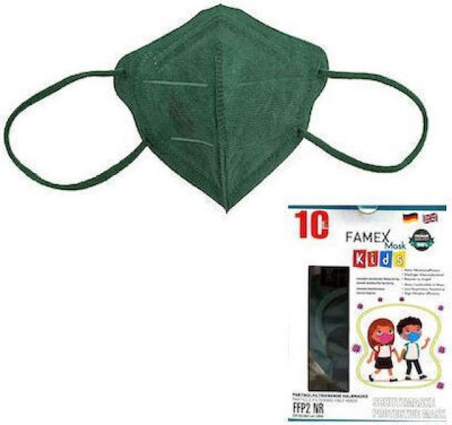 Famex Μάσκα Προστασίας FFP2 NR για Παιδιά σε Πράσινο Χρώμα, 10τμχ