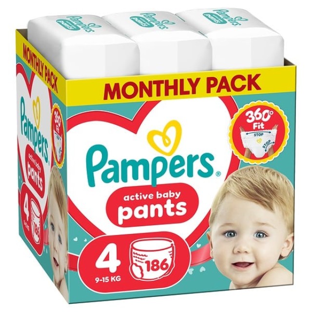 Pampers Active Baby Pants Monthly Pack No.4 (9-15kg) Πάνες-Βρακάκι,...