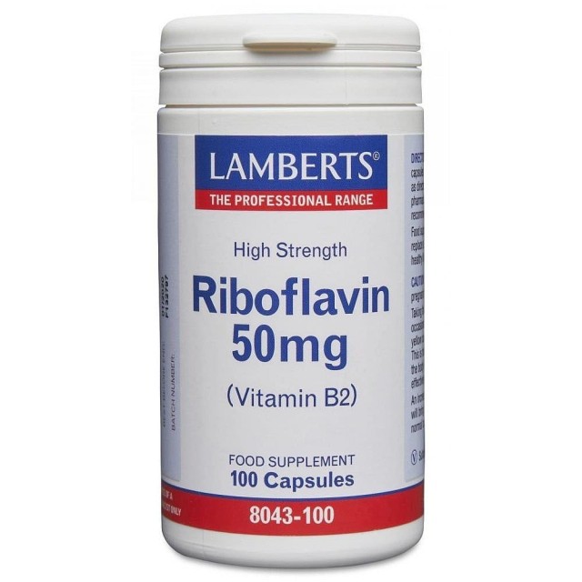 Lamberts B2 Riboflavin 50mg Ριβοφλαβίνη Για Την Υγεία Ματιών, Μαλλιών & Νυχιών, 100 Κάψουλες