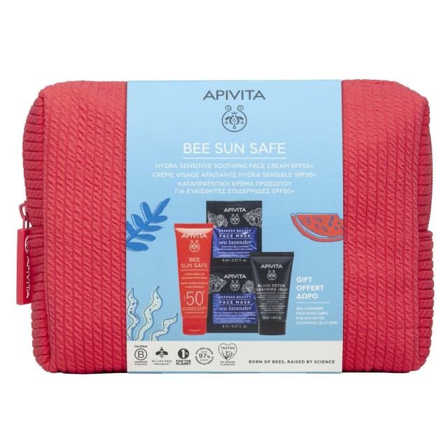 Apivita Promo Bee Sun Safe Hydra Sensitive Soothing Face Cream Spf50+ 50ml + Δώρο Black Detox Cleansing Jelly 50ml + Express Face Mask Sea Levander 2x8ml + Δώρο Κοραλί Νεσεσέρ