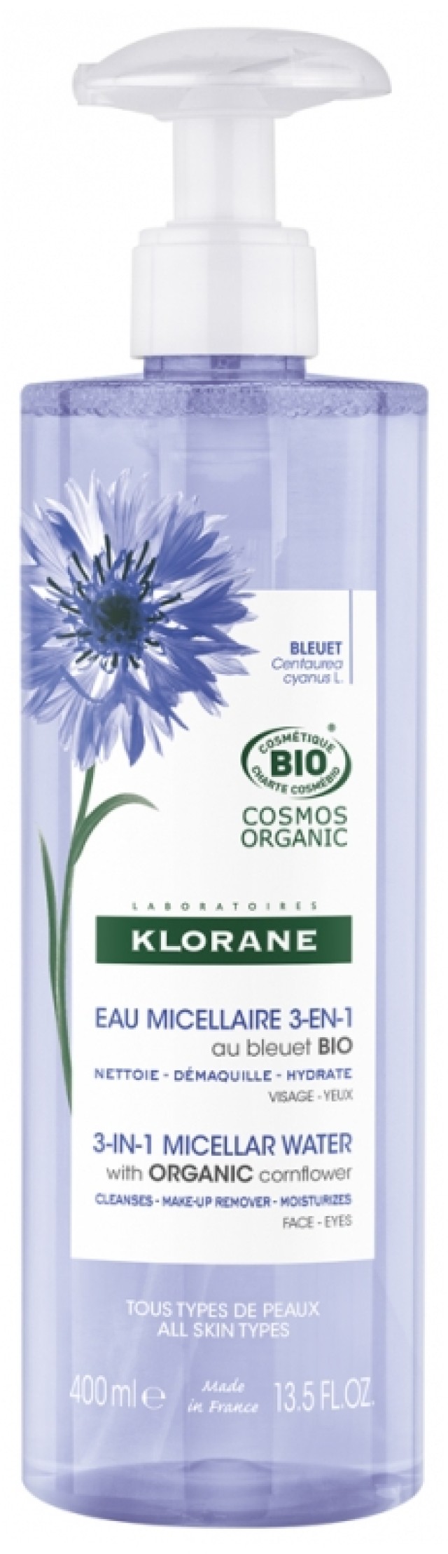 Klorane 3in1 Micellar Water with Organic Cornflower, 400ml