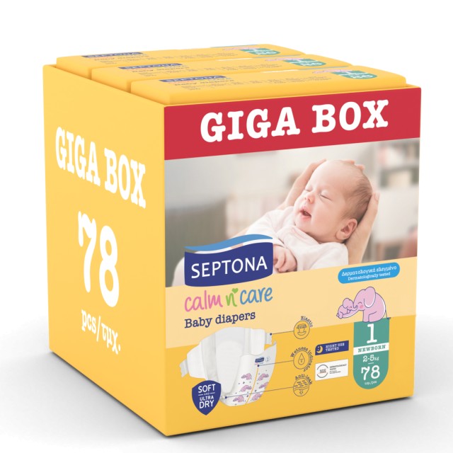 Septona Calm N Care Giga Box Πάνες Newborn No1 (2-5kg), 78τμχ