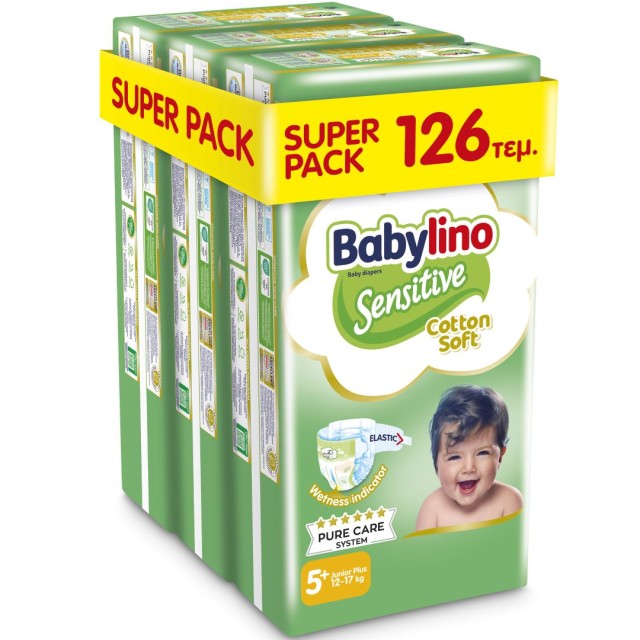 Babylino Super Pack Sensitive Cotton Soft No5+ (12-17kg) Βρεφικές Πάνες, 3x42τμχ