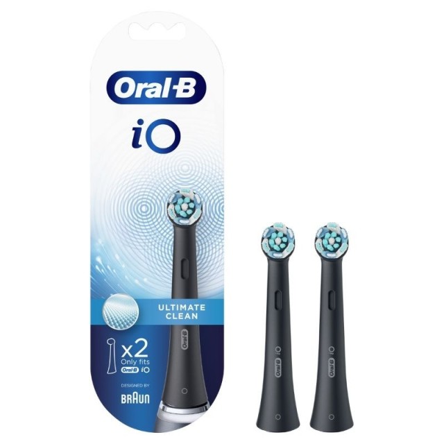 Oral-B iO Ultimate Clean Black Κεφαλές Ανταλλακτικές Ηλεκτρικής Οδοντόβουρτσας για Αποτελεσματικό Καθαρισμό, Μαύρο Χρώμα, 2 Τεμάχια