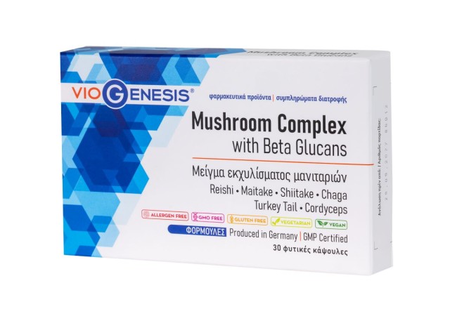 Viogenesis Mushroom Complex With Beta Glucans Φόρμουλα Για Την Υποστήριξη Του Καρδιαγγειακού & Ανοσοποιητικού Συστήματος, 30 Φυτικές Κάψουλες