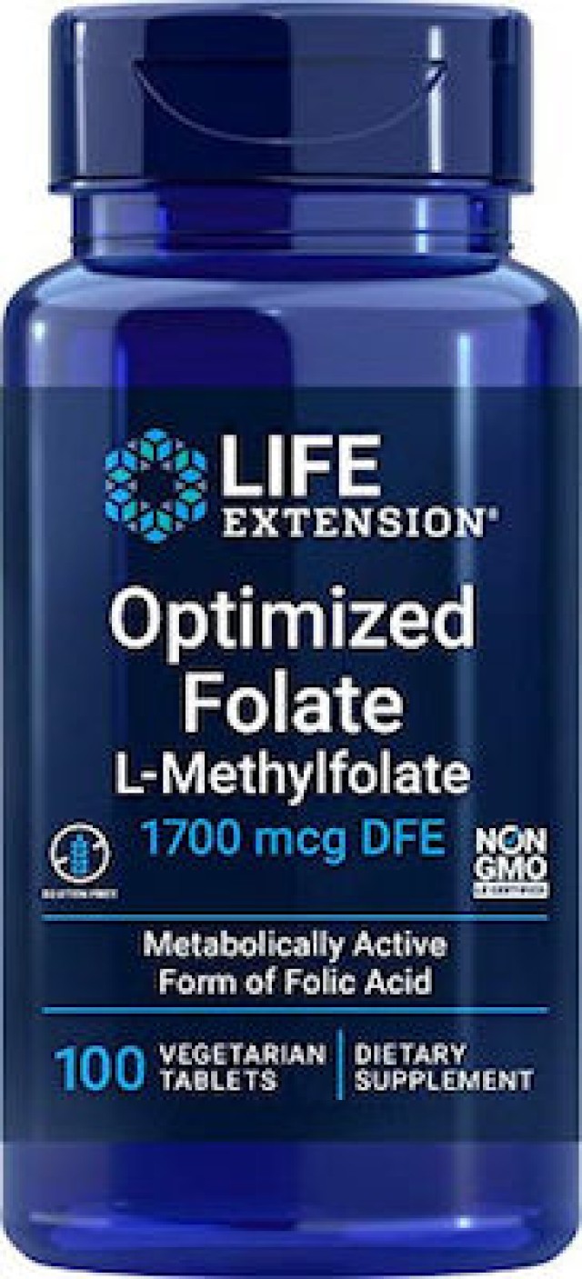 Life Extension Optimized Folate L-Methylfolate 1700mcg DFE Συμπλήρωμα Φολικού Οξέος, 100 Φυτικές Ταμπλέτες