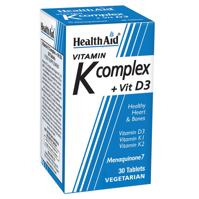 Health Aid Vitamin K Complex + Vit. D3 Συμπλήρωμα Διατροφής με Σύμπλεγμα Βιταμινών για Υγιή Οστά & Καρδιά, 30 Ταμπλέτες
