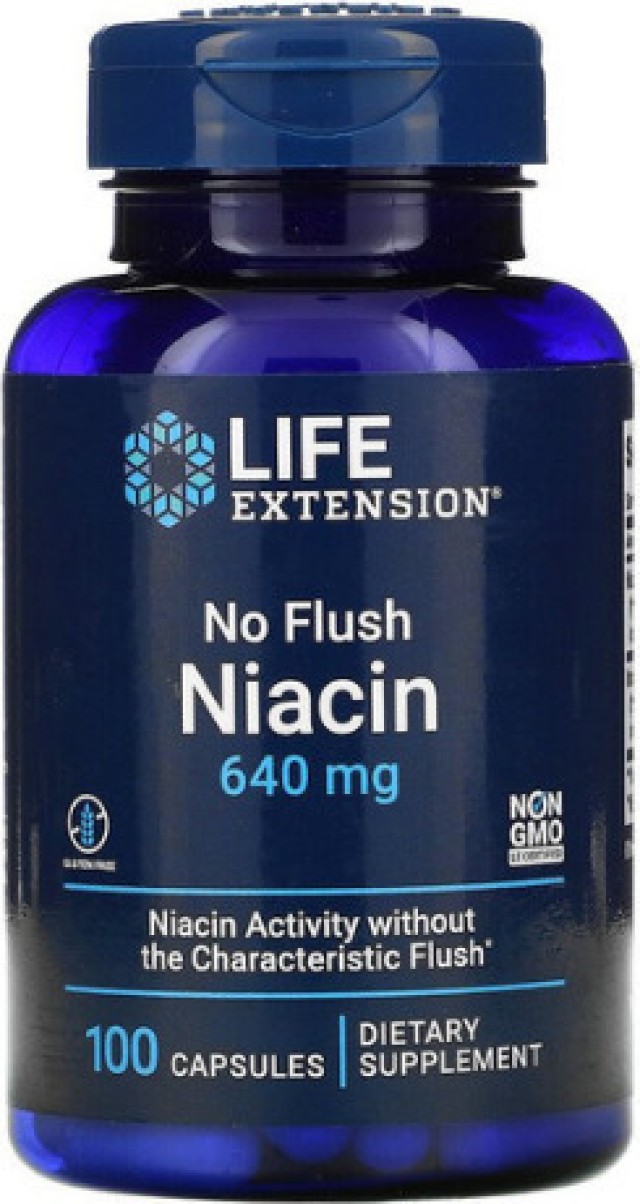 Life Extension No Flush Niacin 800mg (inositol hexanicotinate) Συμπλήρωμα Νιασίνης, 100 Κάψουλες