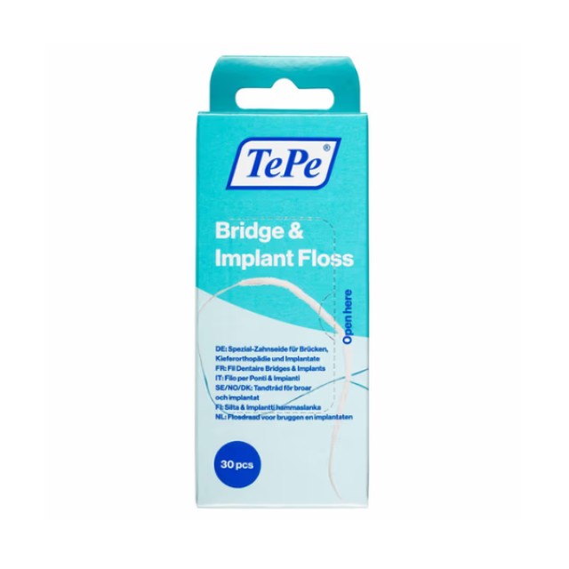 TePe Bridge & Implant Floss Νήμα Καθαρισμού για Γέφυρες και Εμφυτεύματα, 30τμχ