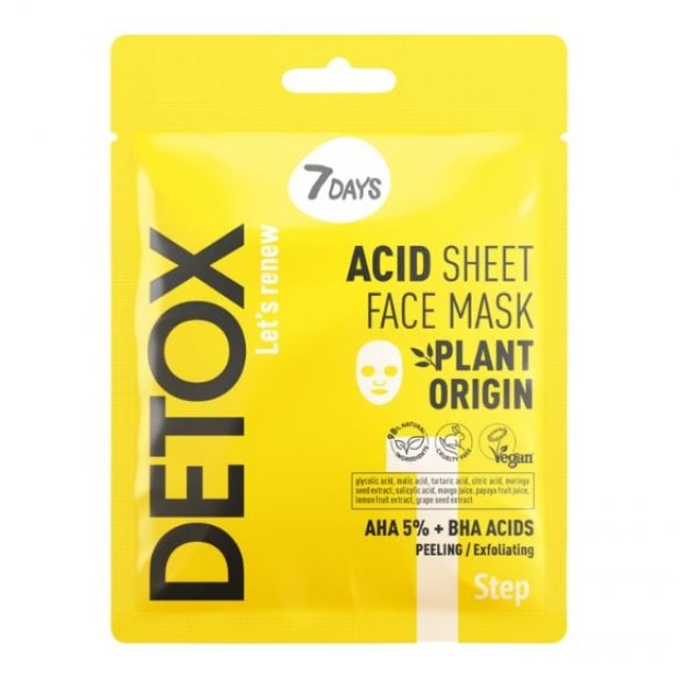 7DAYS Detox Lets Renew Acid Sheet Face Mask Step 1, 25 g