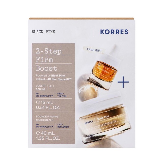 Korres Black Pine 2-Step Firm Boost Promo με Bounce Firming Moisturizer Κρέμα Ημέρας Προσώπου Με Μαύρη Πεύκη, 40ml & Δώρο Sculpt & Lift Serum Ορός Προσώπου Για Σύσφιξη, 15ml, 1 Σετ