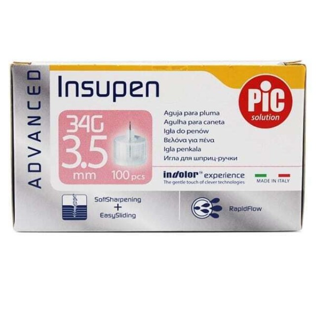 Pic Insupen Advanced 34Gx3.5mm Βελόνες για Πένα Ινσουλίνης, 100 τμχ