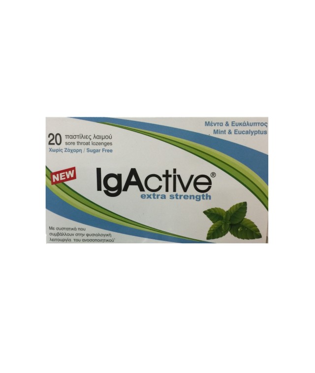 IgActive Extra Strength Sugar Free Παστίλιες Λαιμού Μέντα & Ευκάλυπτος, 20 Τεμάχια